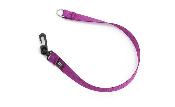 A 16-inch Ultraviolet (purple) Key Strap with a snaphook at one end and a split-ring o-ring at the other.